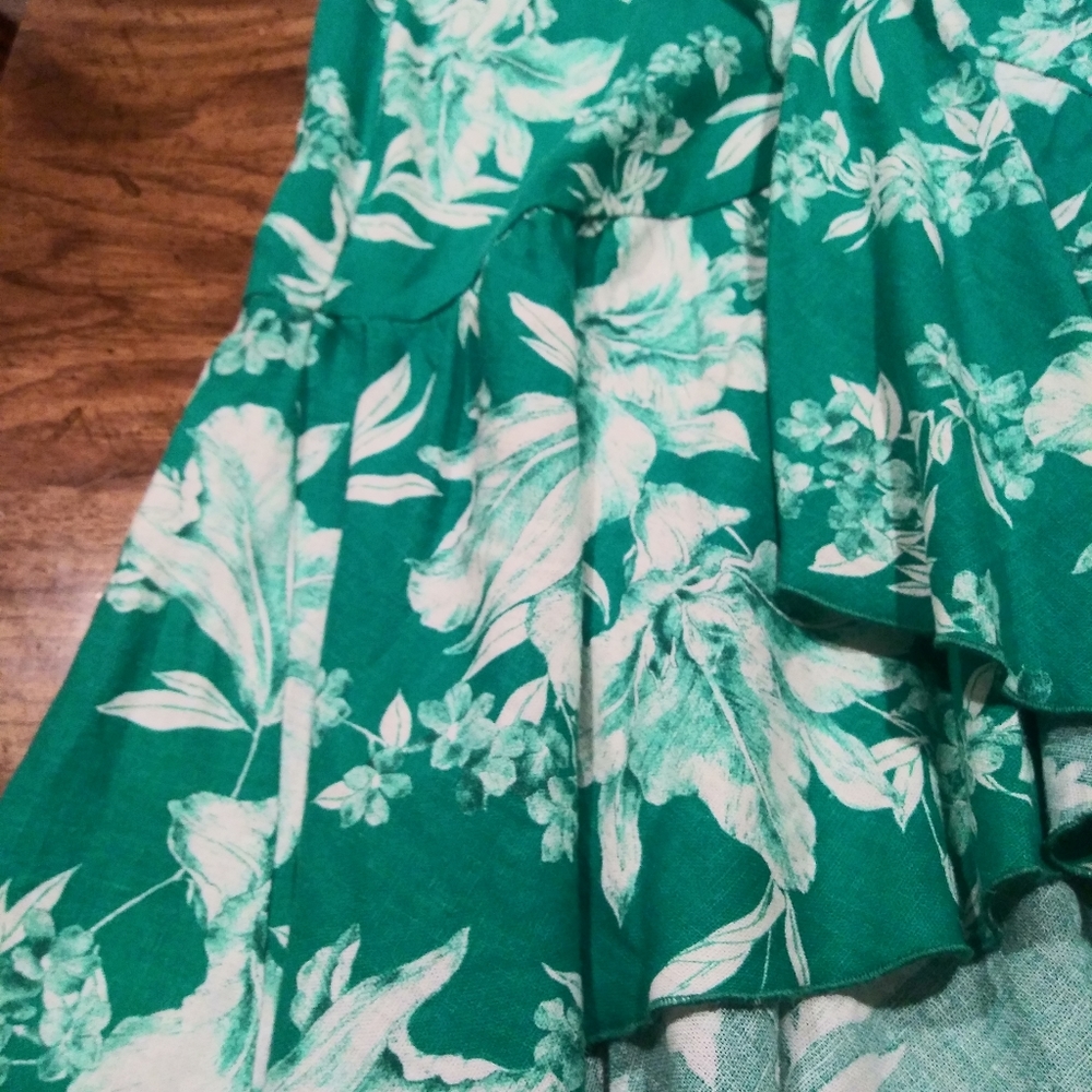 SOLD Zara linen rustic floral ruffle midi skirt - Picture 3 of 5